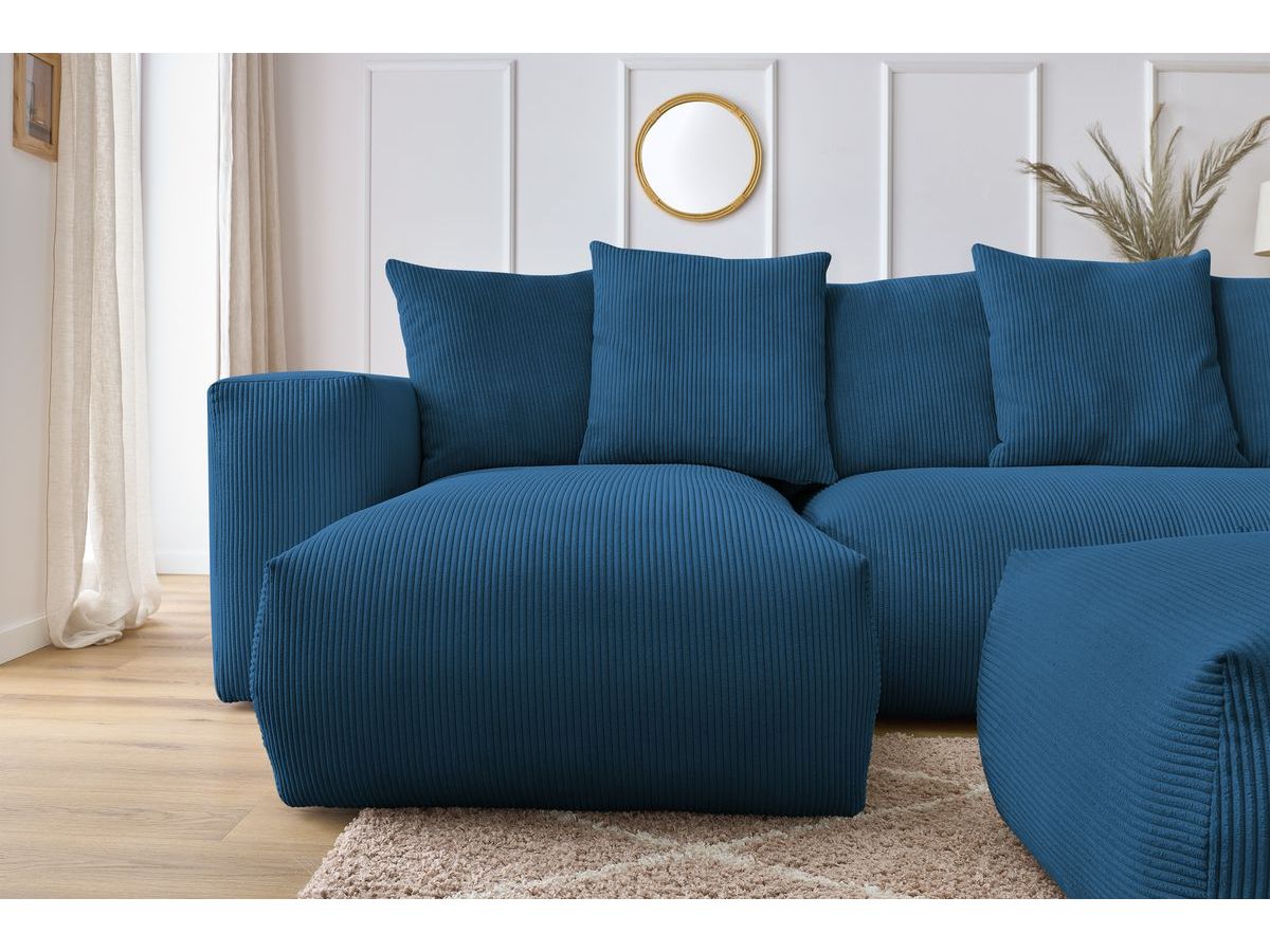 Bobochic Voltaire Wohnlandschaft mit Pouf 356 × 214 cm Cordsamt Dunkelblau Ecke links