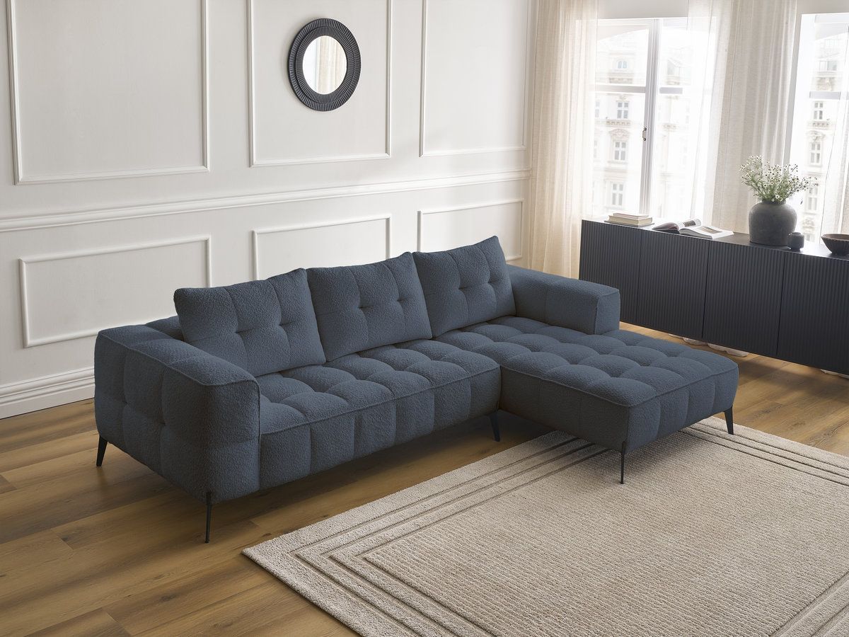 Bobochic Anis Ecksofa Bouclé-Stoff Dunkelblau Ecke rechts