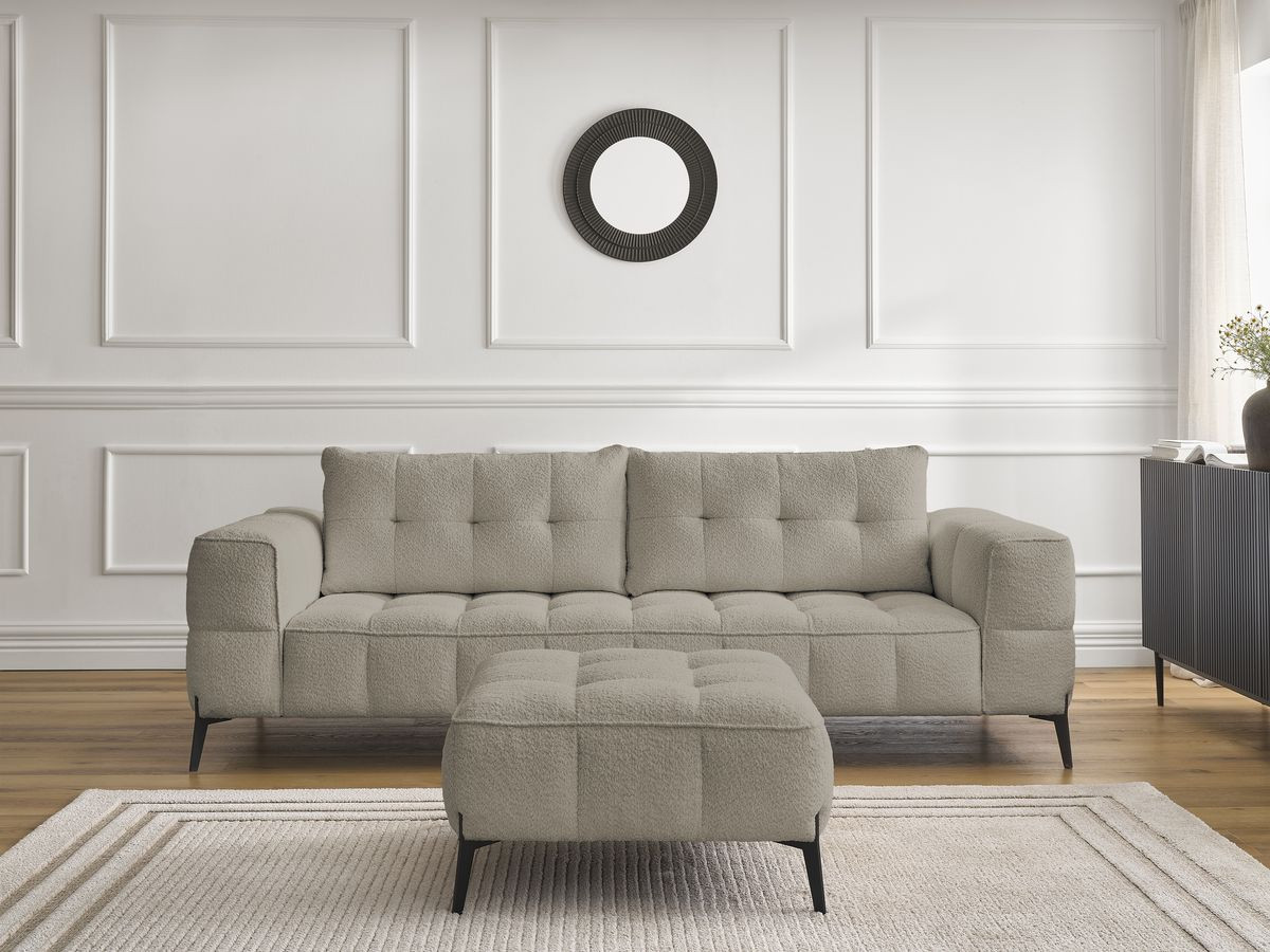 Bobochic Anis Sofa 3-Sitzer mit Pouf Bouclé-Stoff Taupe