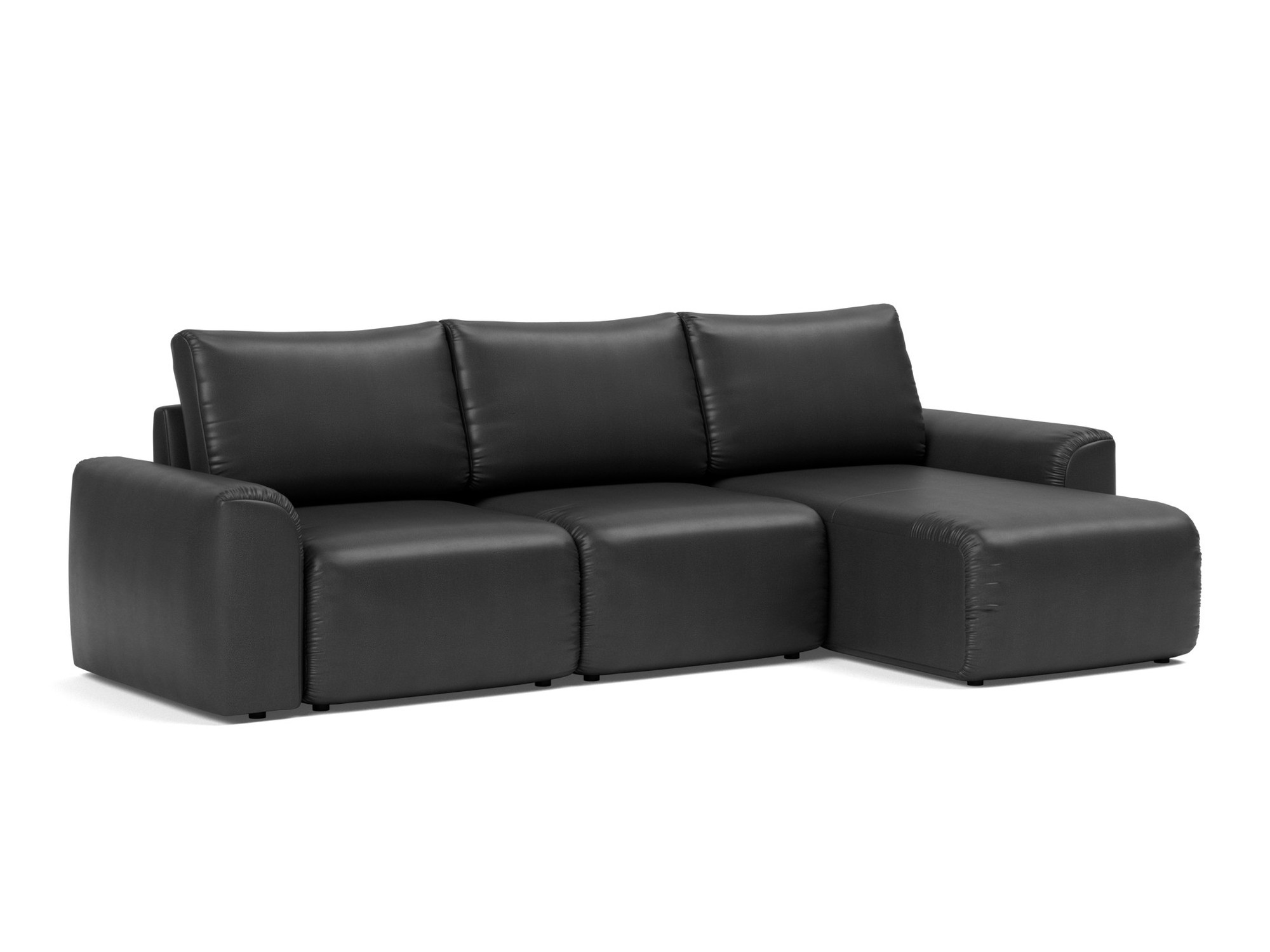 Schlafsofa Norum mit Chaiselongue und Chunky-Armlehnen Lederoptik Faunal 550-Black
