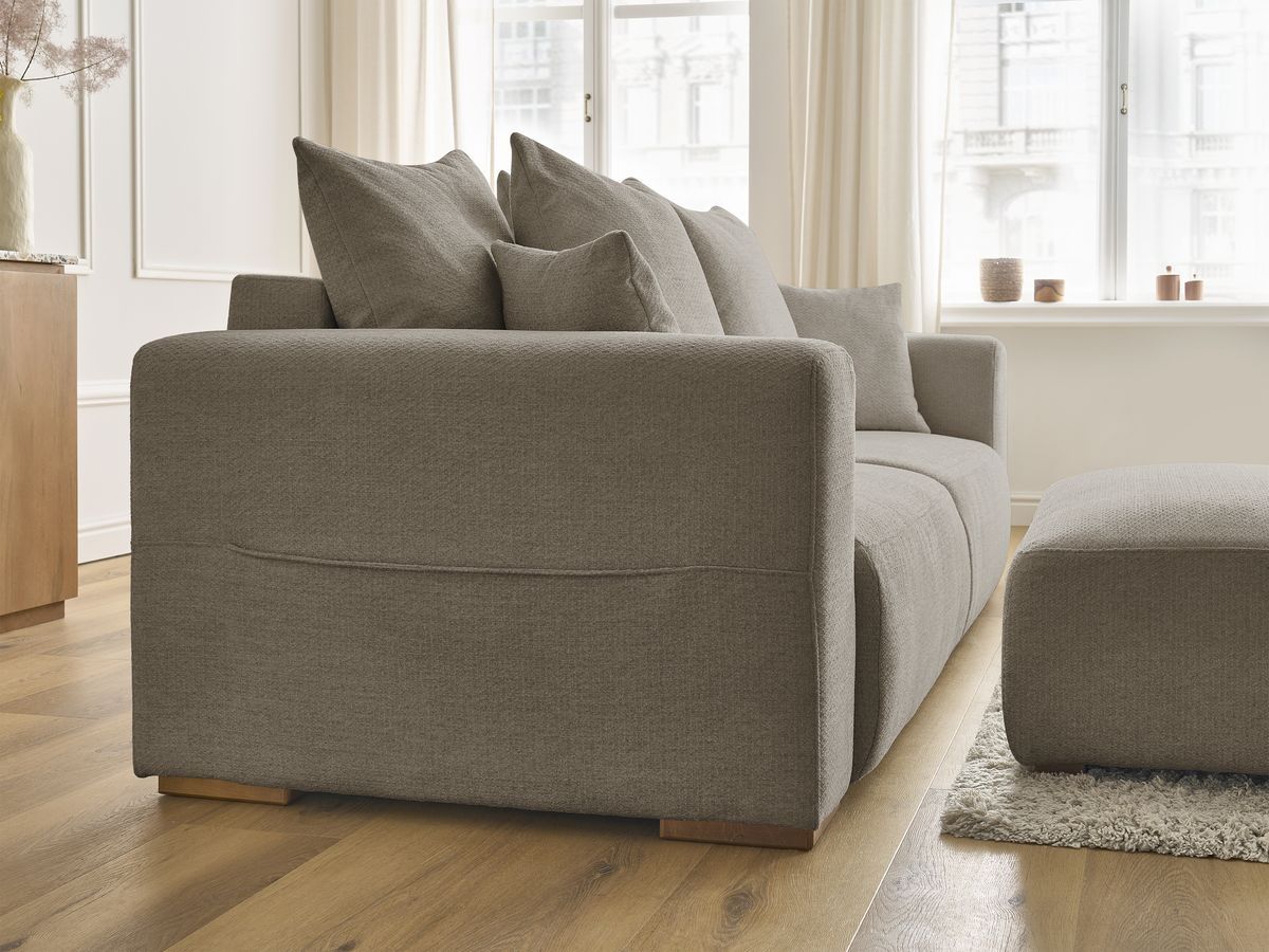 Bobochic Sidonie Schlafsofa 4-Sitzer mit Bettkasten und Pouf Melange-Stoff Taupe