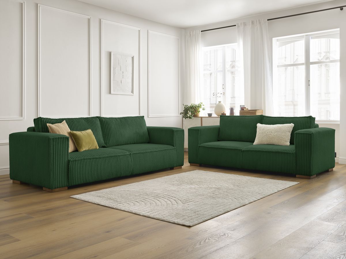 Bobochic Chelsea Sofa 5-Sitzer Breitcord weich Grün