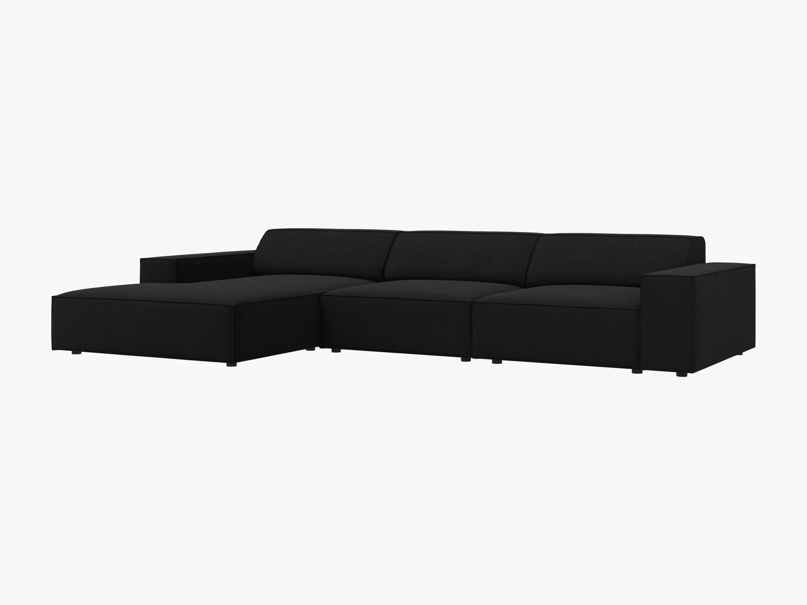Micadoni Ecksofa Jodie 4-Sitzer Links Strukturierter Stoff Megan Schwarz