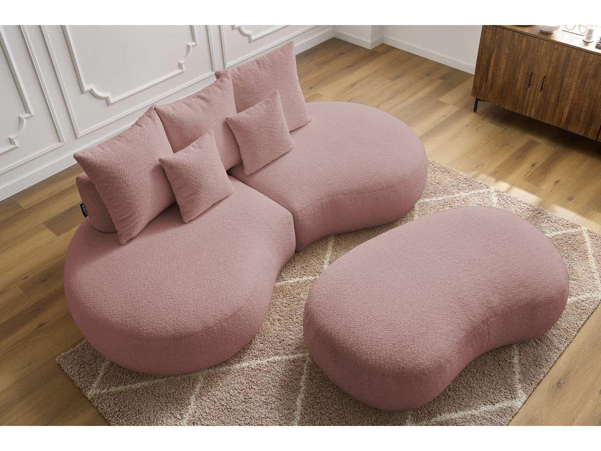 Bobochic Saint-germain Sofa 5-Sitzer mit Pouf Bouclé-Stoff Rosa