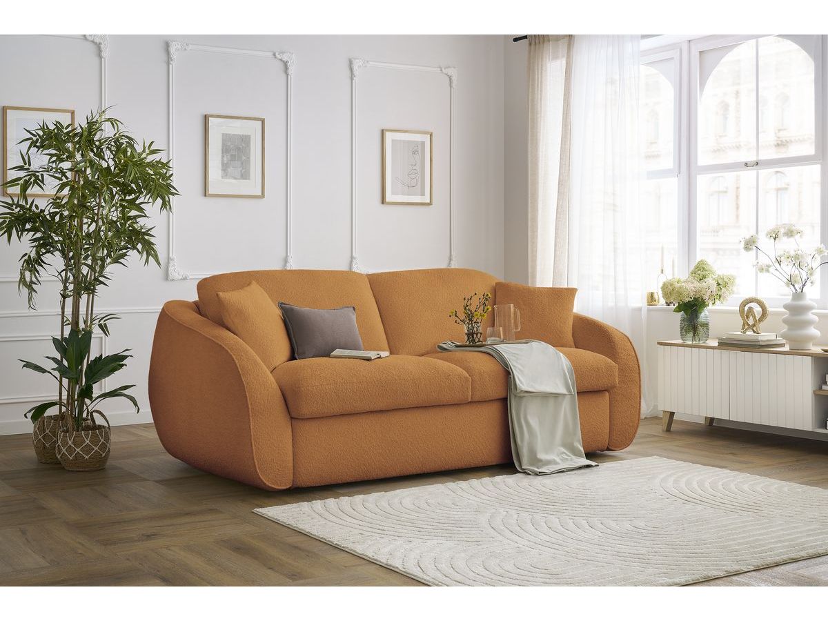 Bobochic Cezanne Schlafsofa 3-Sitzer Bouclé-Stoff Gelb, Liegefläche 160 × 194 cm