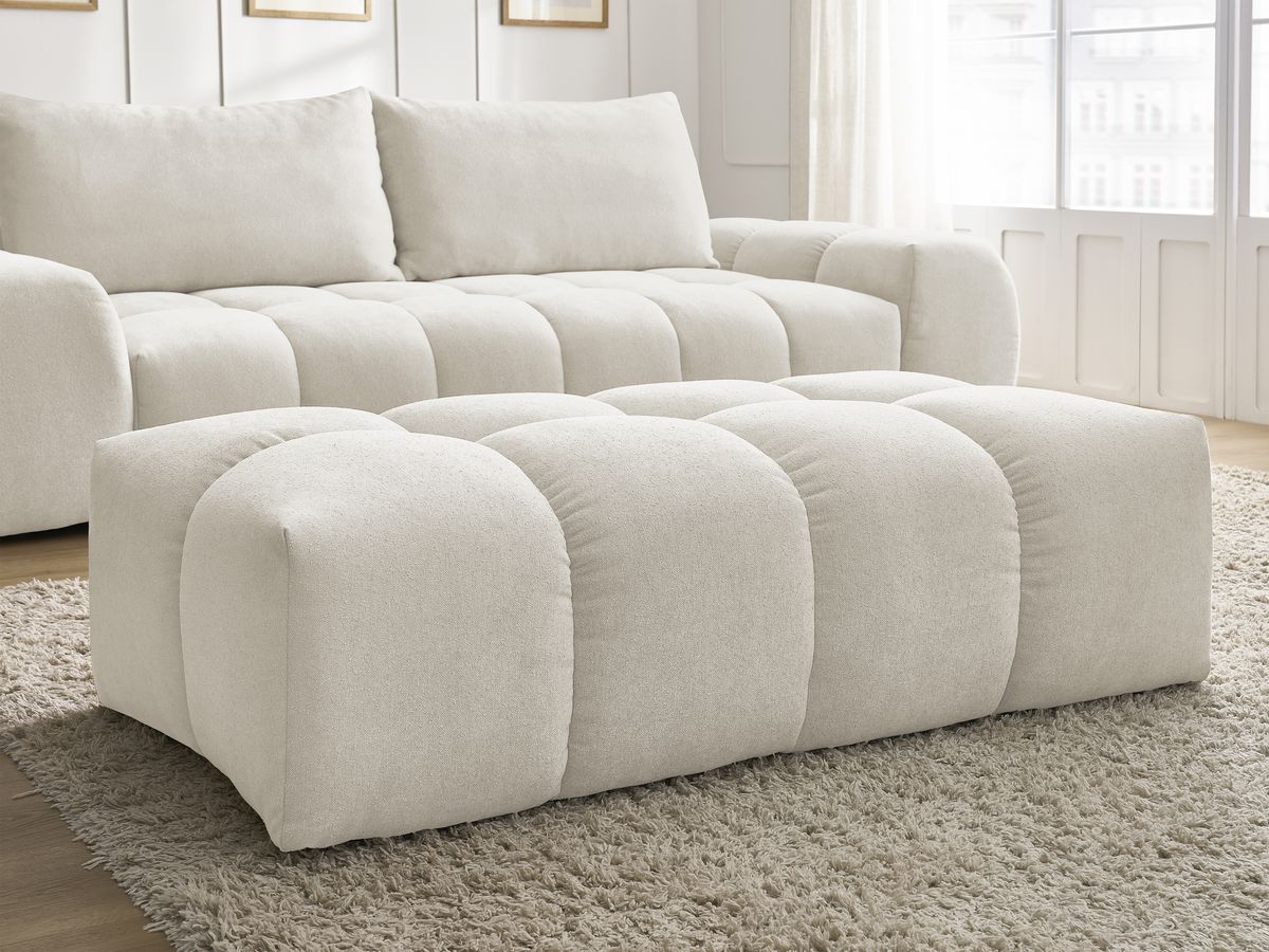 Bobochic Everest Sofa 3-Sitzer mit Pouf, 2 Kissen Strukturstoff Beige