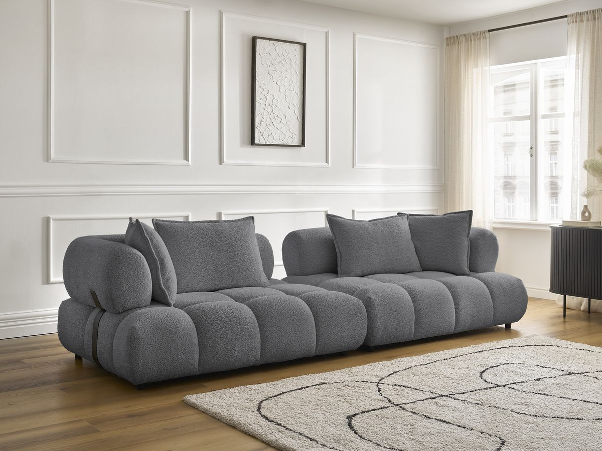 Bobochic Alya Sofa 4-Sitzer Bouclé-Stoff Dunkelgrau