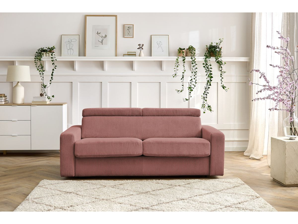 Bobochic Monaco Schlafsofa 3-Sitzer Cordsamt Rosa, Liegefläche 140 × 190 cm