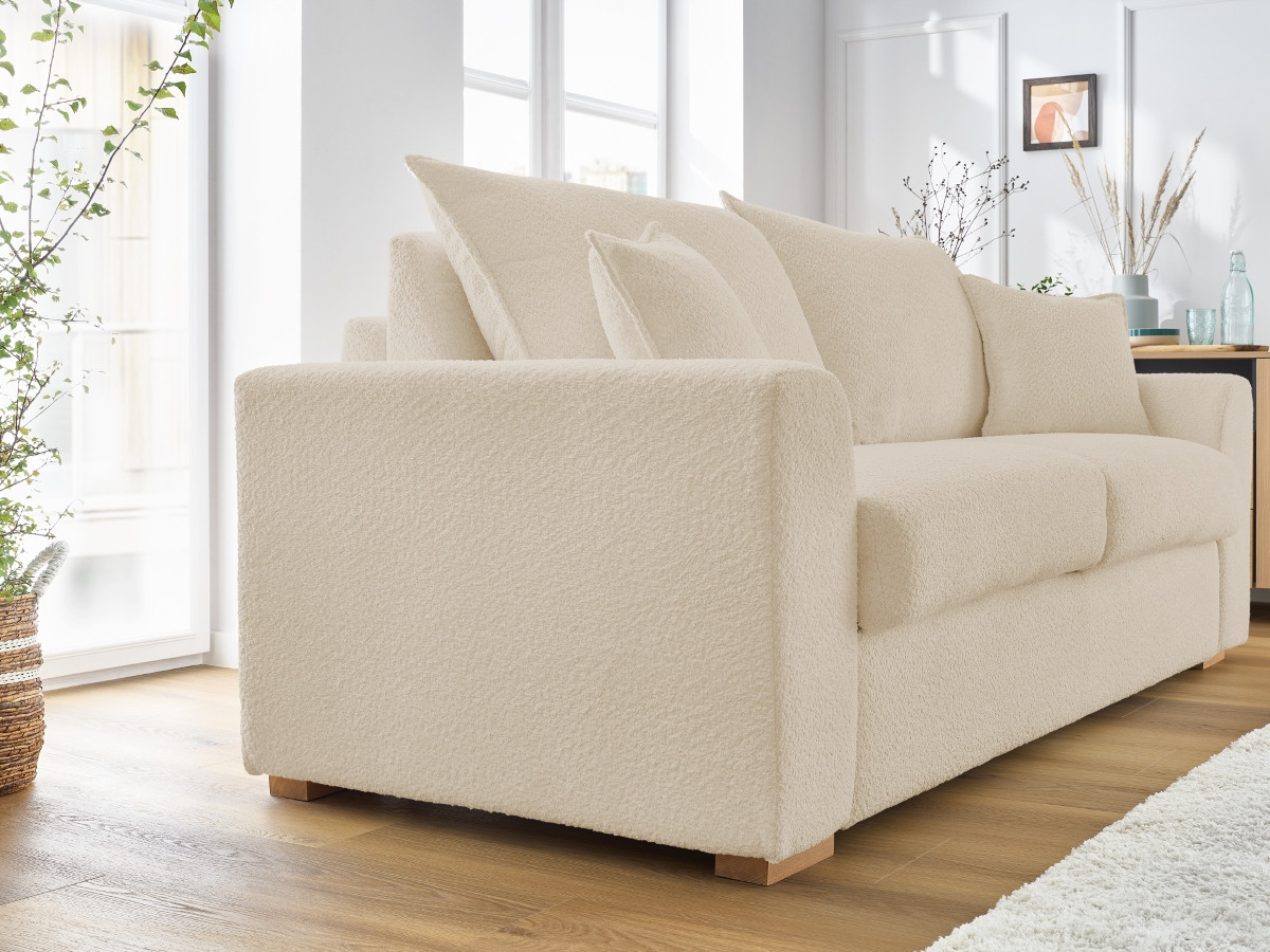 Bobochic Augustin Schlafsofa 3-Sitzer Bouclé-Stoff Beige, Liegefläche 160 × 200 cm