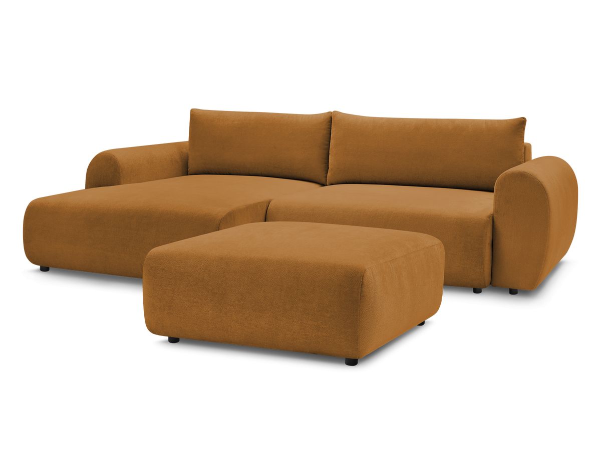 Bobochic Lucien Ecksofa mit Schlaffunktion und Bettkasten und Pouf 314 × 167 cm Stoff Gelb Ecke links