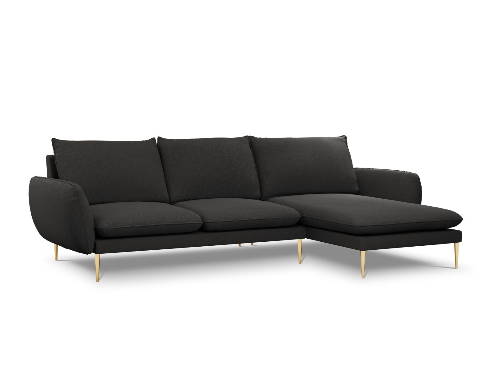 Cosmopolitan Design Ecksofa Vienna 5-Sitzer Boucle Ascot Schwarz Rechts Beine Gold