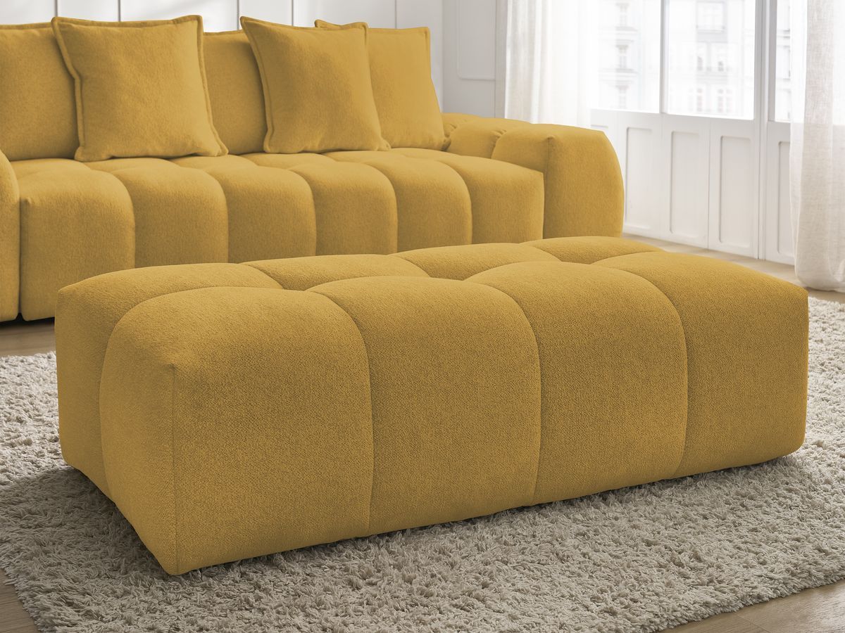 Bobochic Everest Sofa 3-Sitzer mit Pouf, 5 Kissen Melange-Stoff Gelb