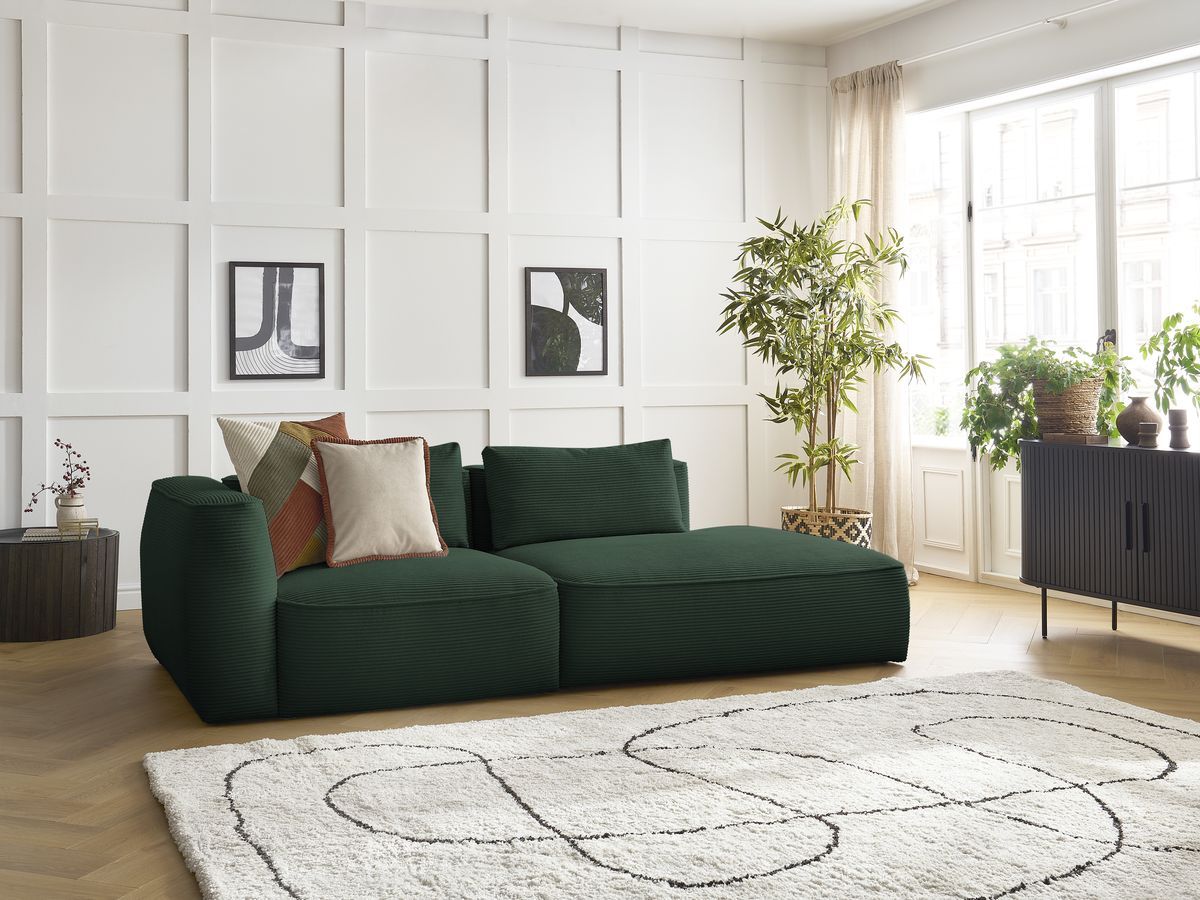 Bobochic Leopold Sofa 3-Sitzer Cordsamt Dunkelgrün Armlehne links