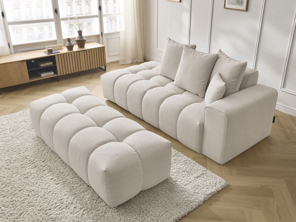Bobochic Mont-blanc Sofa 5-Sitzer mit Pouf Melange-Stoff Beige Armlehne rechts