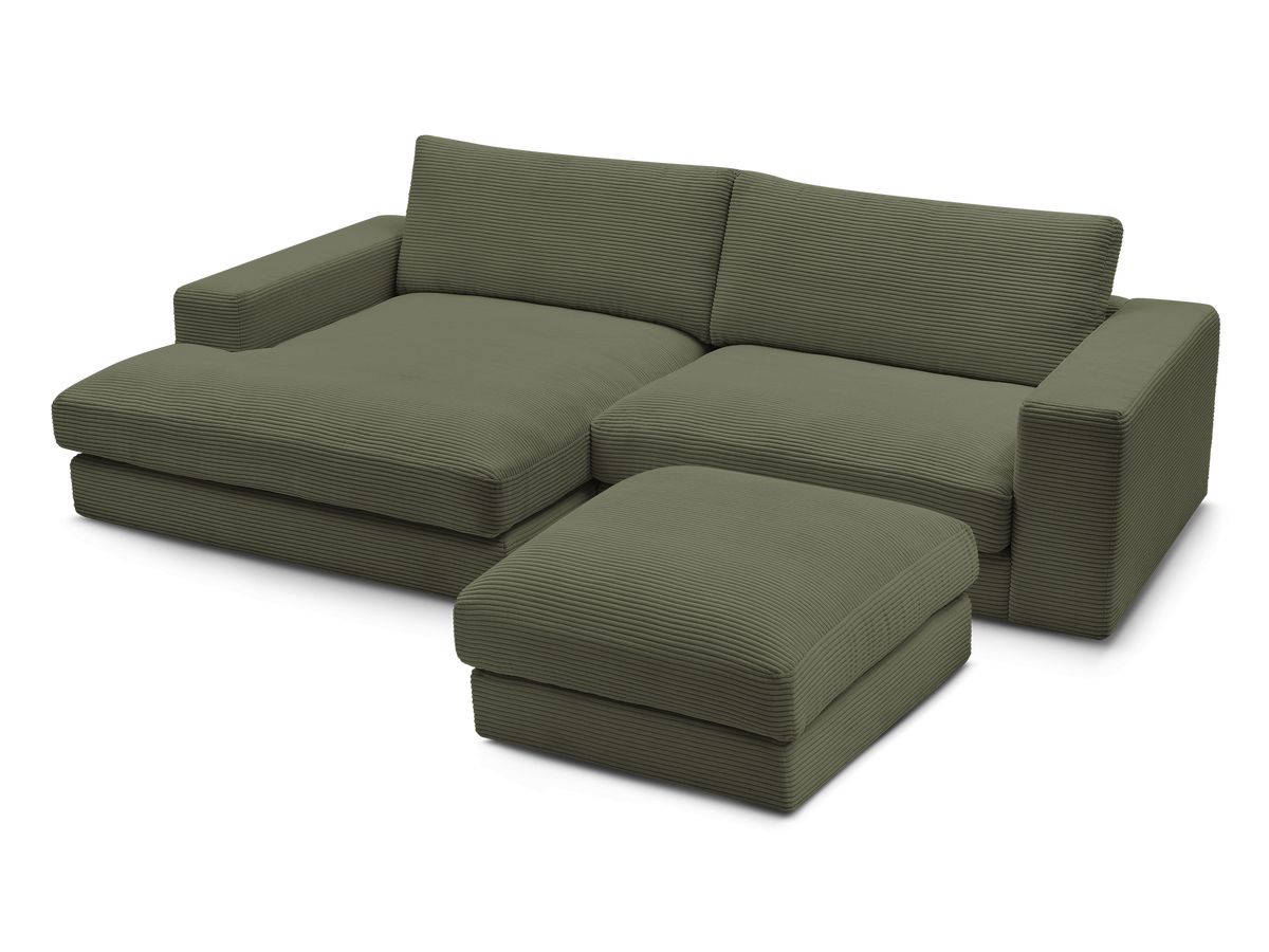 Bobochic Leonard Ecksofa mit Pouf 274 × 159 cm Cordsamt Hellgrün Ecke links