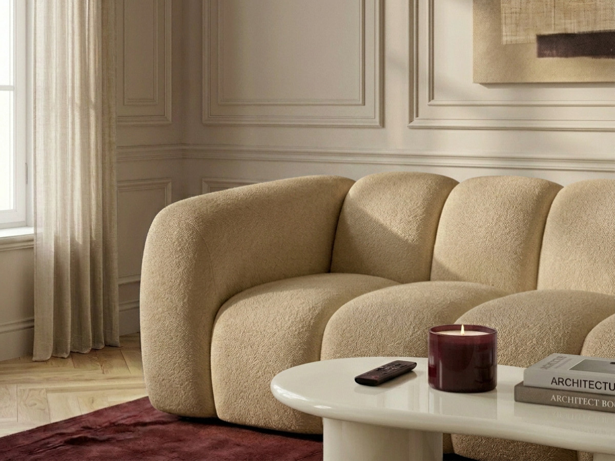 Bobochic Curvy Sofa 3-Sitzer Kunstfell Hellbraun