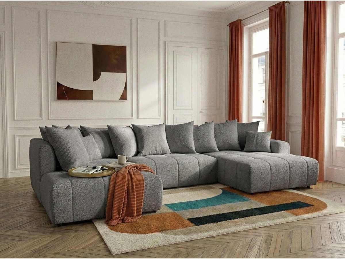 Bobochic Roxelane Wohnlandschaft Bouclé-Stoff Dunkelgrau Ecke rechts