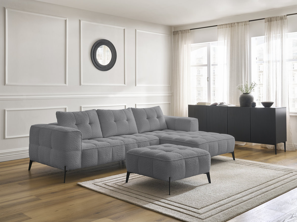 Bobochic Anis Ecksofa mit Pouf Bouclé-Stoff Dunkelgrau Ecke rechts