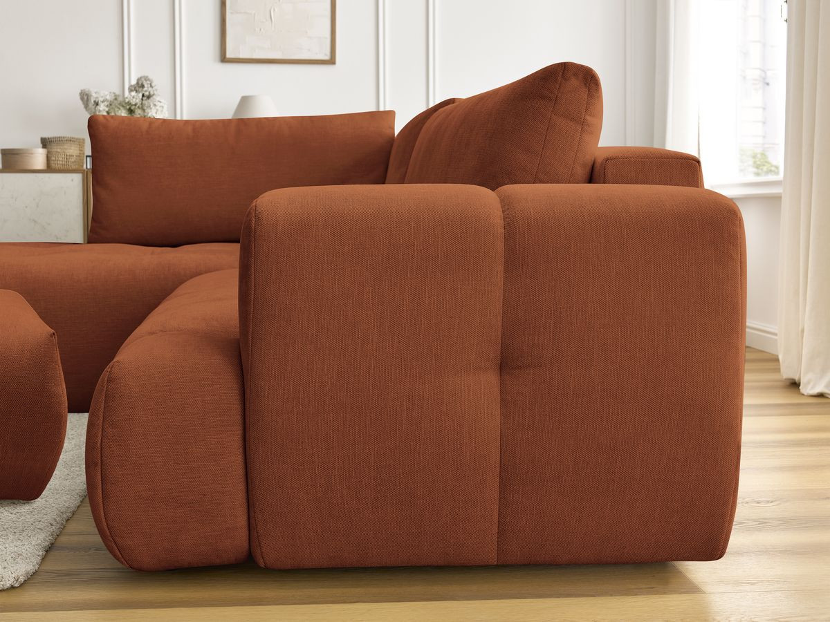 Bobochic Fuji Ecksofa mit Schlaffunktion und Bettkasten und Pouf 282 × 204 cm Stoff Orange Ecke links