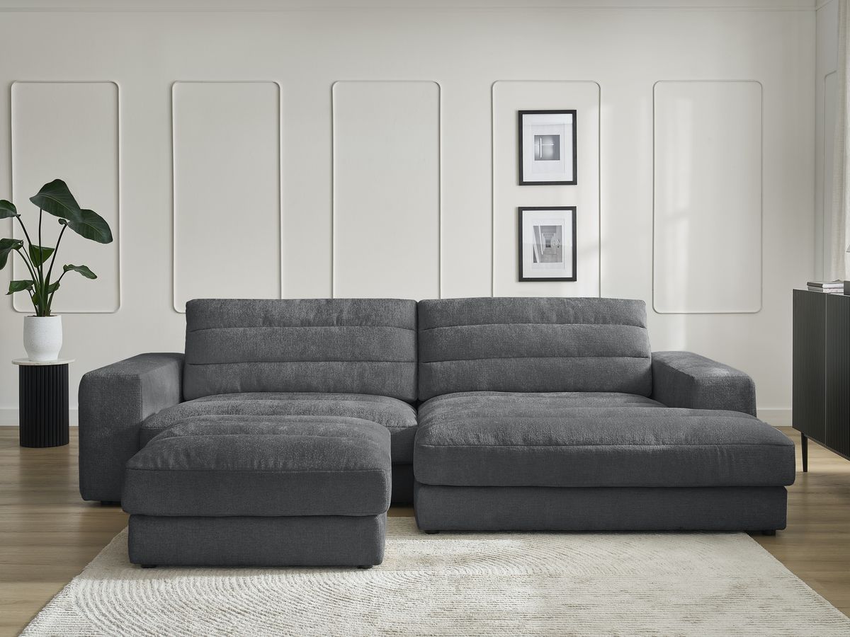 Bobochic Sierra Ecksofa mit Pouf Strukturstoff Dunkelgrau Ecke rechts