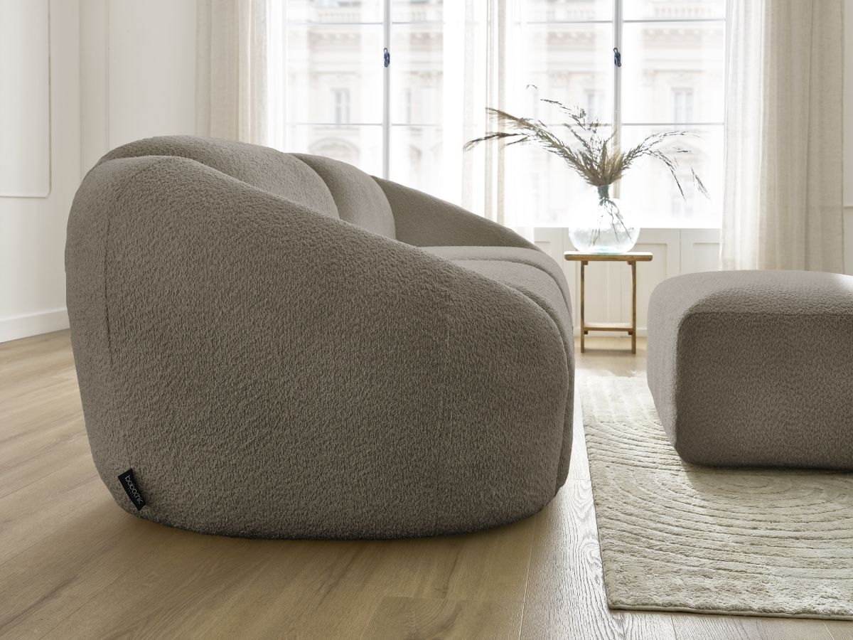 Bobochic Tina Sofa 4-Sitzer mit Pouf Bouclé-Stoff Taupe