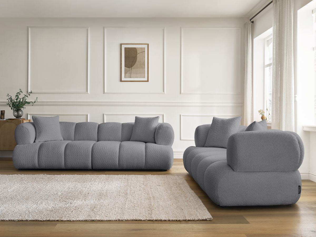 Bobochic Pamira Sofa 5-Sitzer Bouclé-Stoff Dunkelgrau
