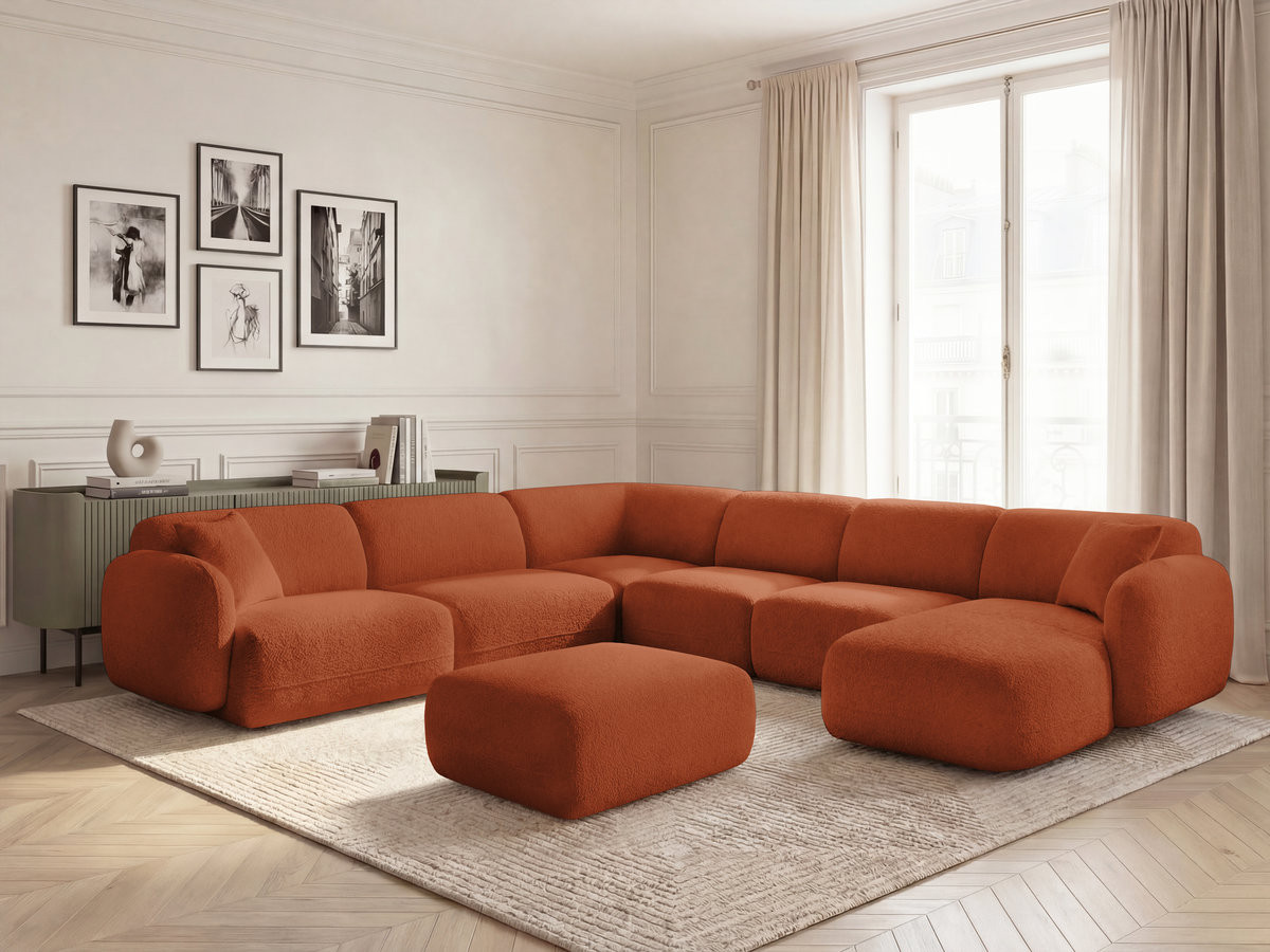 Bobochic Anda Wohnlandschaft mit Pouf 373 × 289 cm Chenille Orange Ecke links