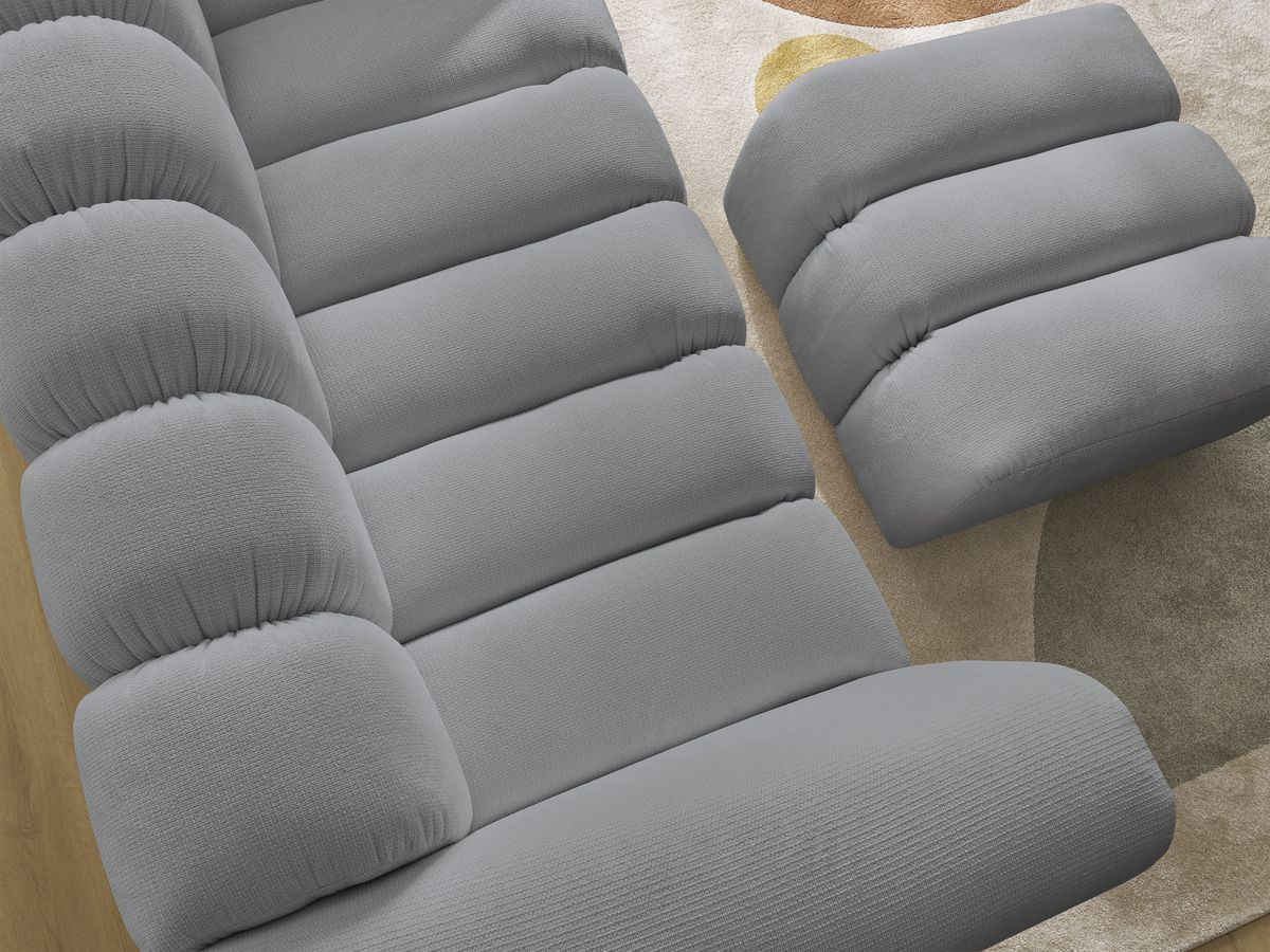Bobochic Talia Sofa 3-Sitzer mit Pouf Melange-Stoff Hellgrau