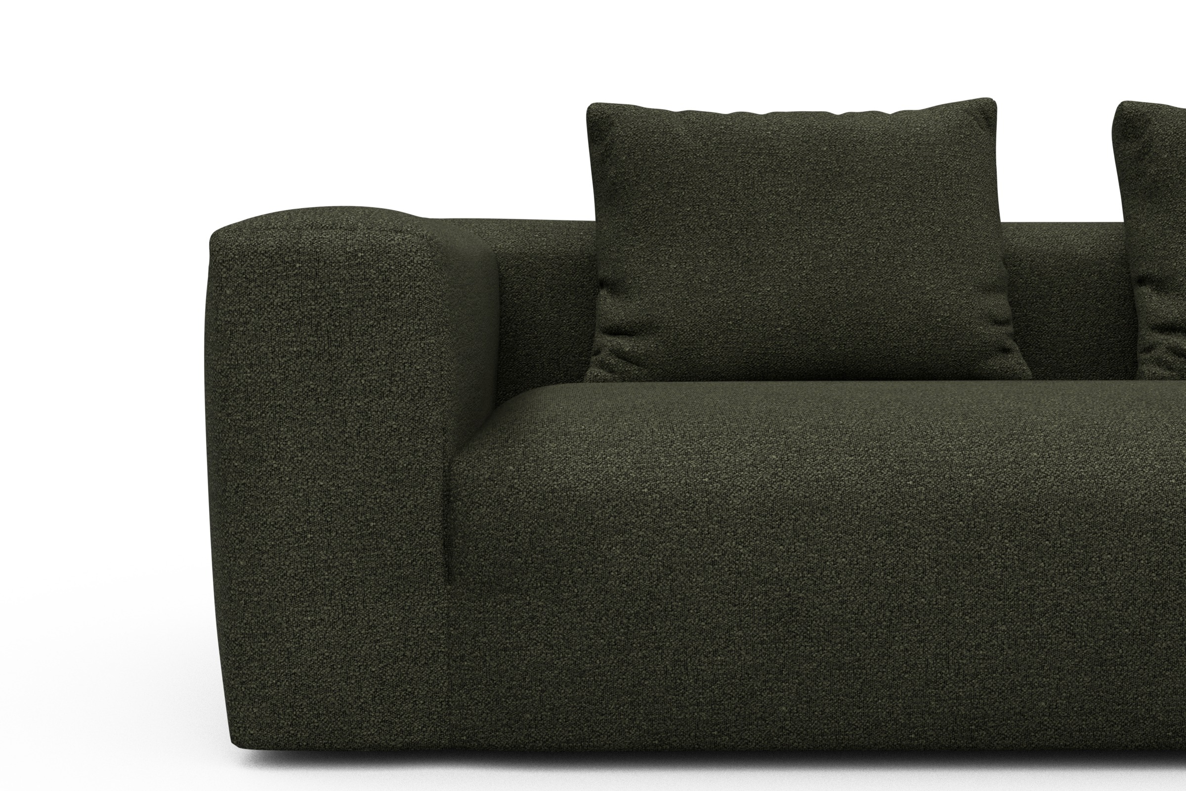 Ecksofa Fred Relax-Ecke rechts mit 2,5-Sitzer Boucle-Forest-Green