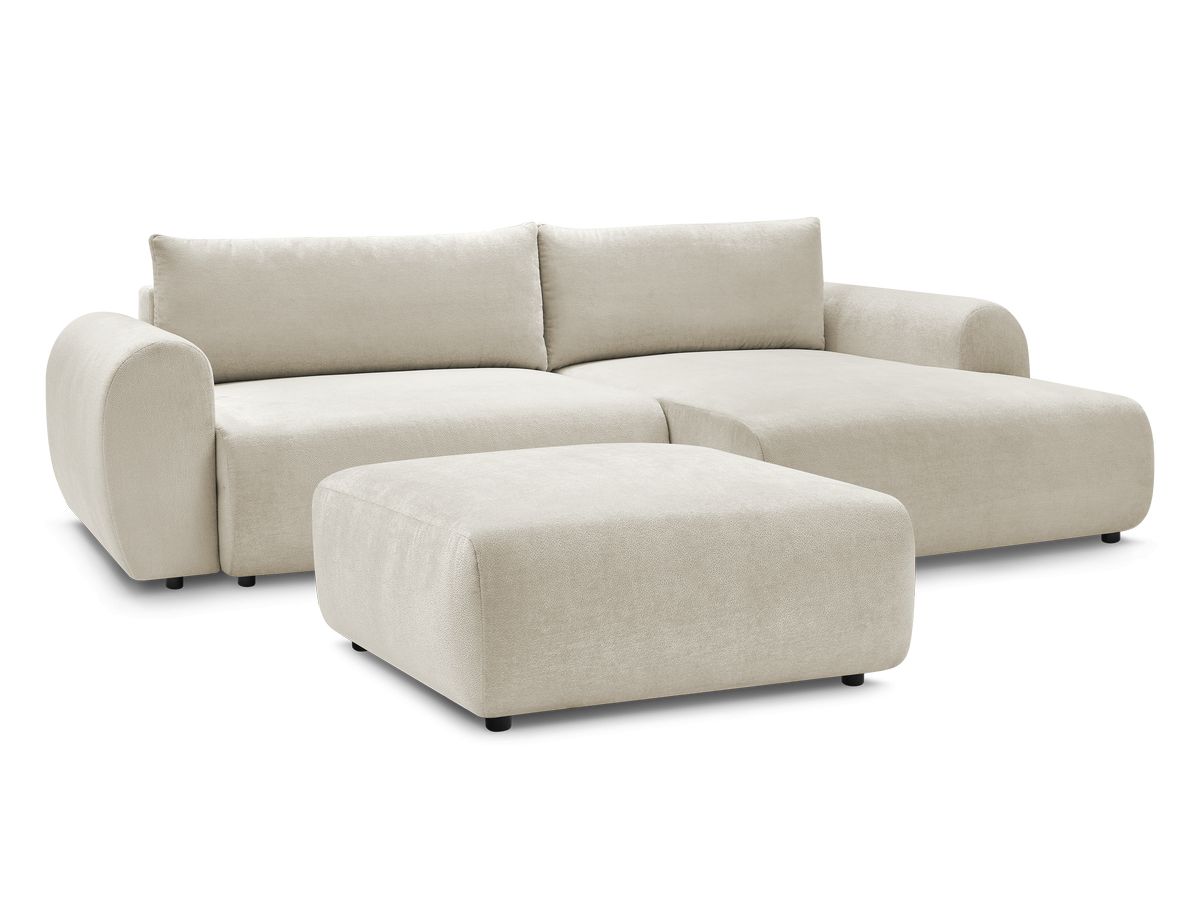 Bobochic Lucien Ecksofa mit Schlaffunktion und Bettkasten und Pouf 314 × 167 cm Stoff Beige Ecke rechts
