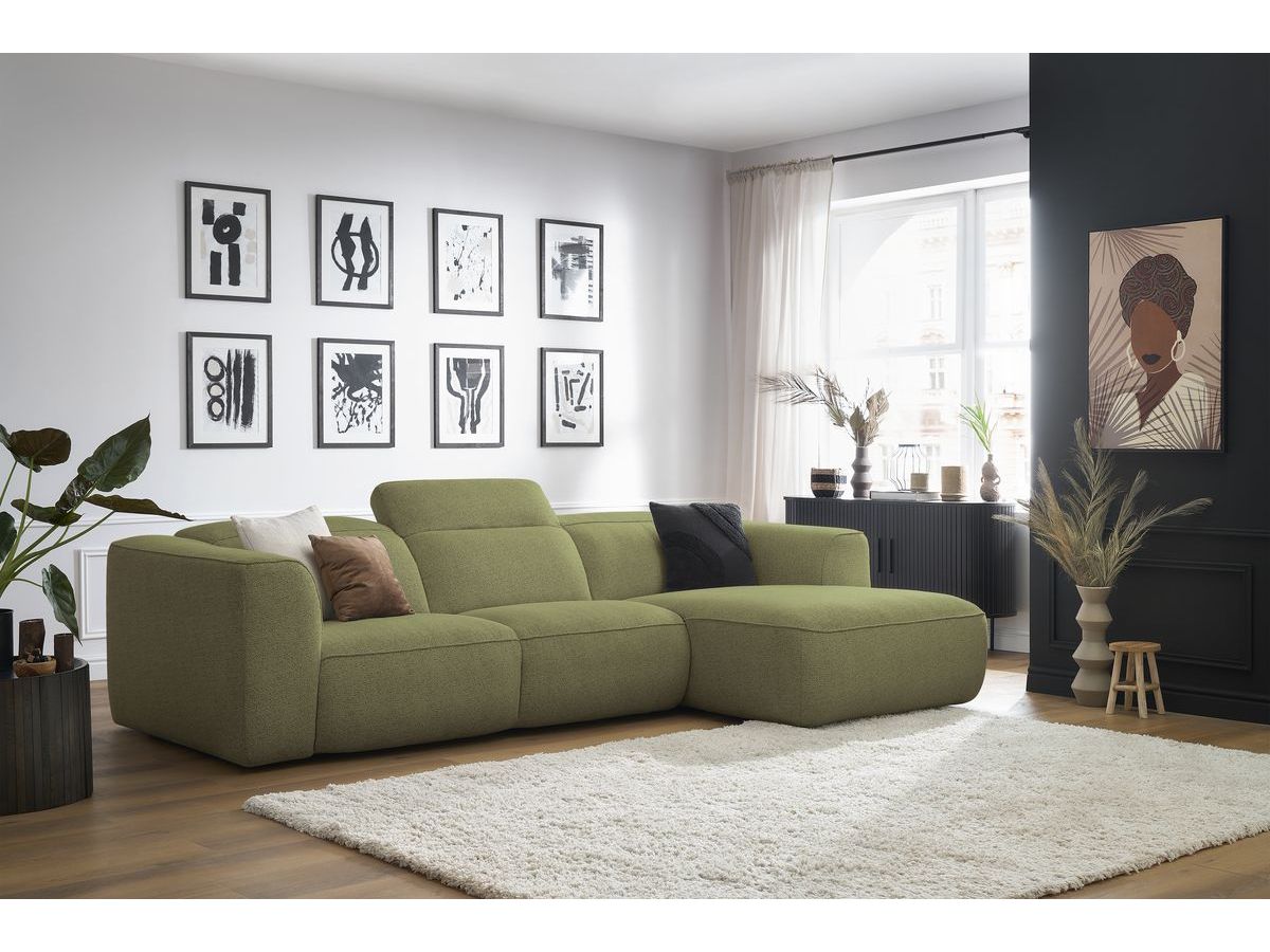 Bobochic William Ecksofa Melange-Stoff Grün Ecke rechts