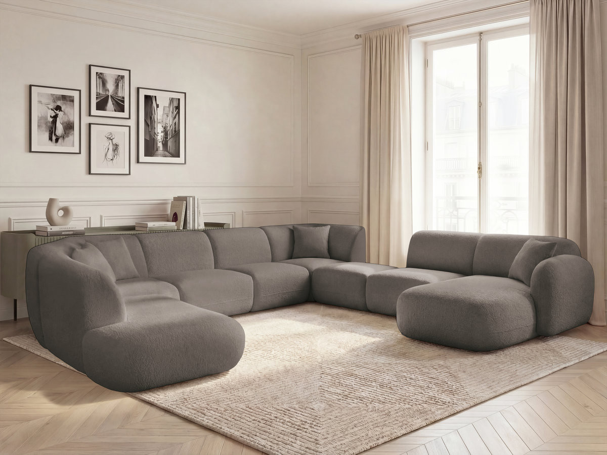 Bobochic Anda Wohnlandschaft mit Pouf 396 × 357 cm Chenille Taupe Ecke rechts