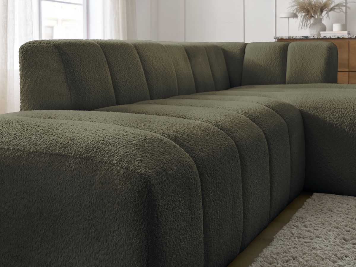 Bobochic Annecy Ecksofa Bouclé-Stoff Grün Ecke rechts