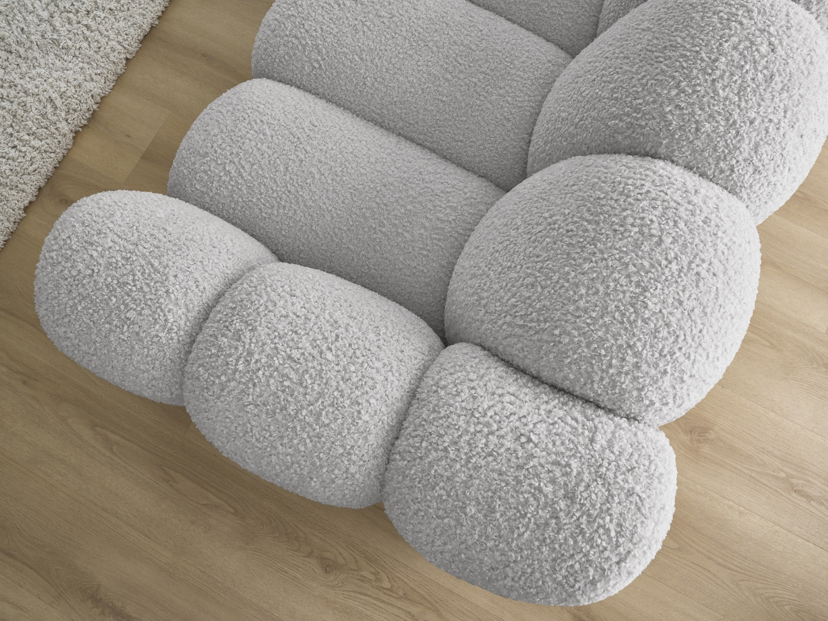 Bobochic Hippolyte Sofa 3-Sitzer Bouclé-Stoff Hellgrau