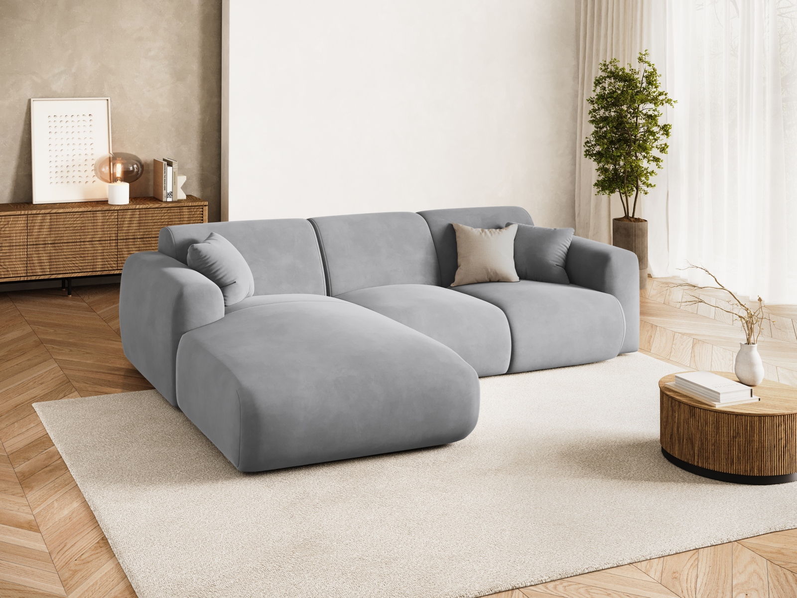 Cosmopolitan Design Ecksofa Nolio 4-Sitzer Samt Casino Hellgrau Links