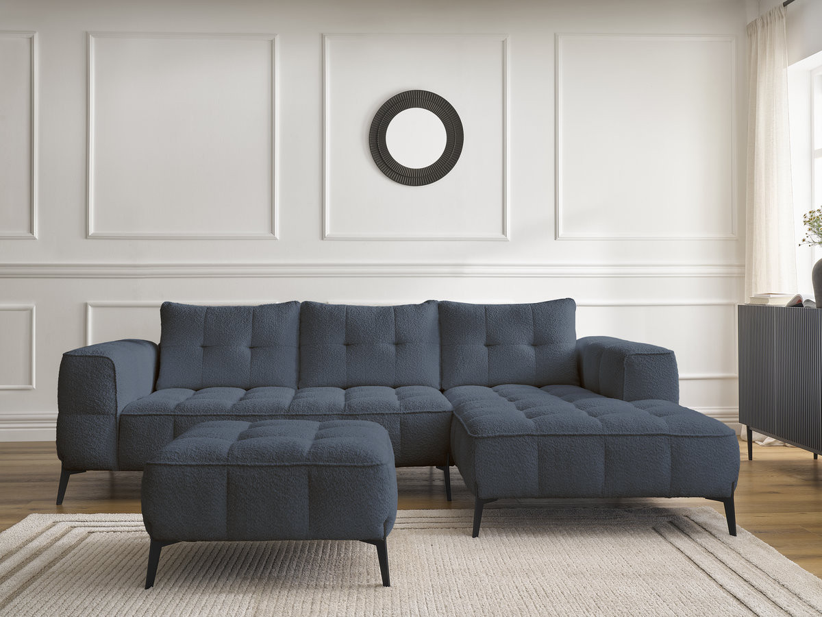 Bobochic Anis Ecksofa mit Pouf Bouclé-Stoff Dunkelblau Ecke rechts