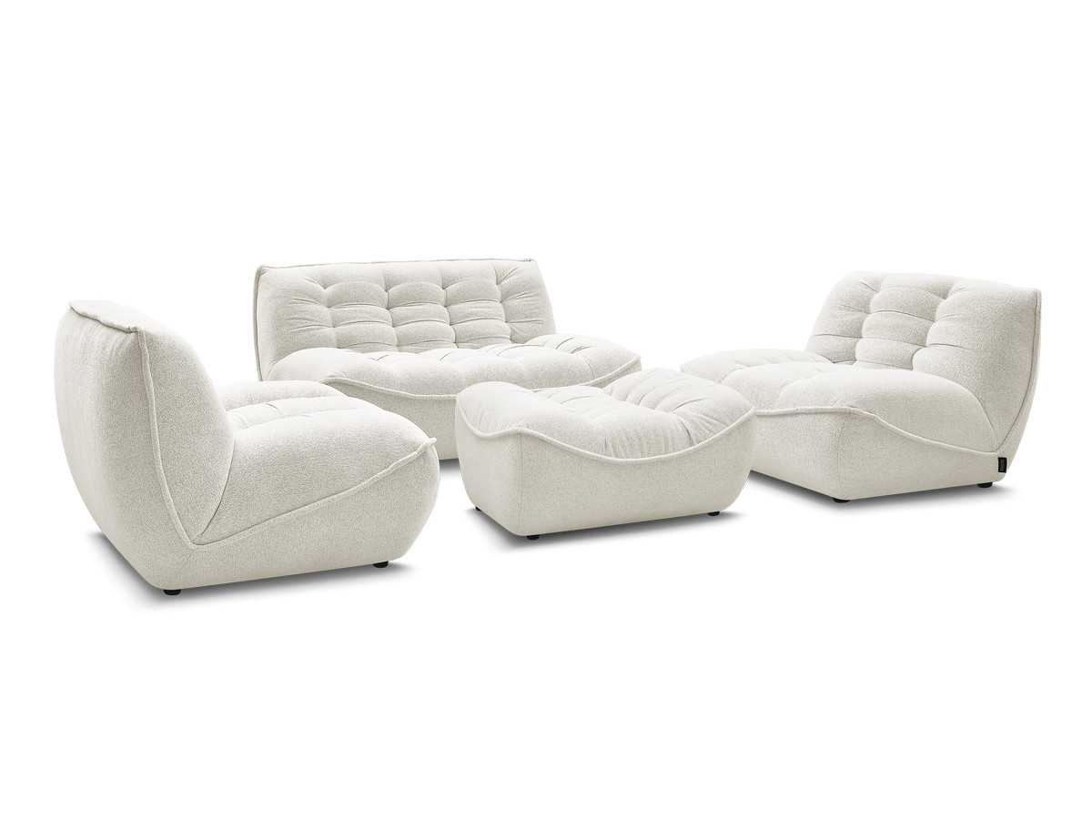 Bobochic Serena Sofa 4-Sitzer mit Pouf Melange-Stoff Weiß