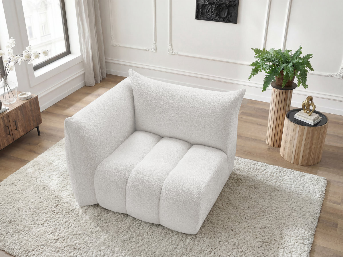 Bobochic Azra Sofamodul 1-Sitzer 117 × 112 cm Bouclé-Stoff Weiß Ecke links