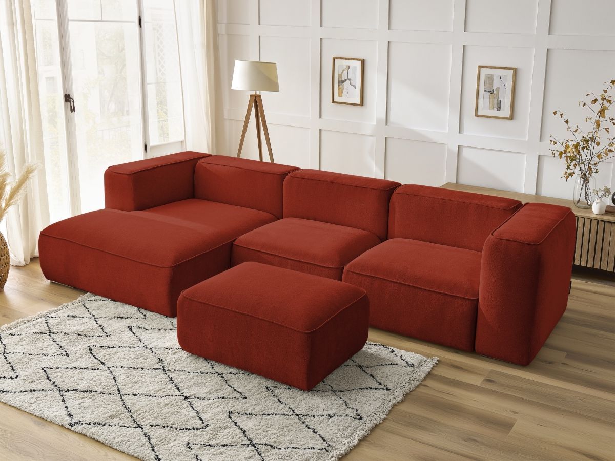 Bobochic Zephyr Ecksofa mit Pouf 349 × 165 cm Strukturstoff Orange Ecke links