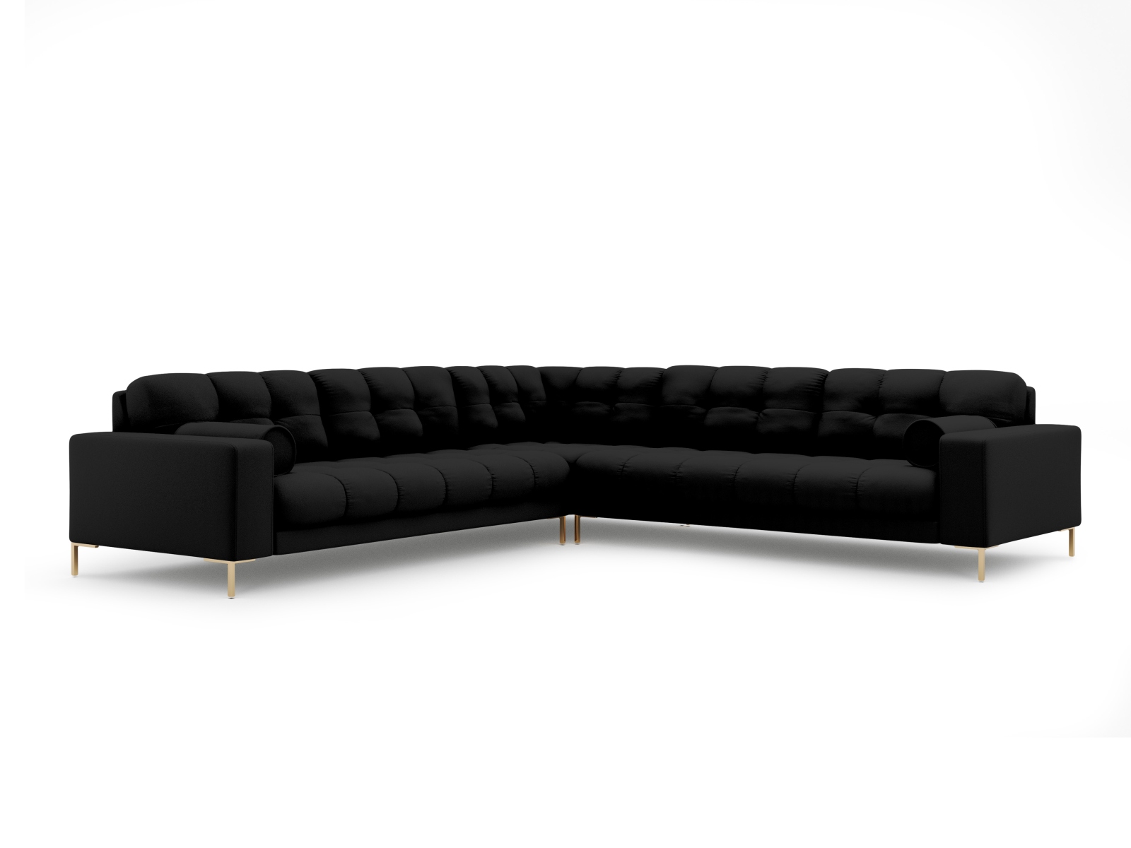 Cosmopolitan Design Symmetrisches Ecksofa Bali 6-Sitzer Strukturierter Stoff Neve Schwarz Beine Gold