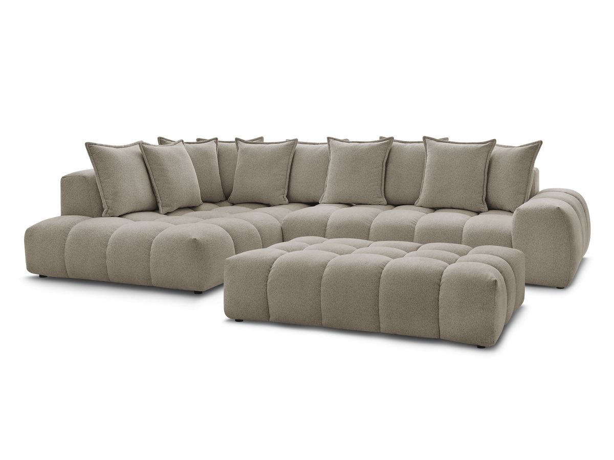 Bobochic Everest Ecksofa mit Schlaffunktion und Pouf, 10 Kissen Melange-Stoff Taupe Ecke links