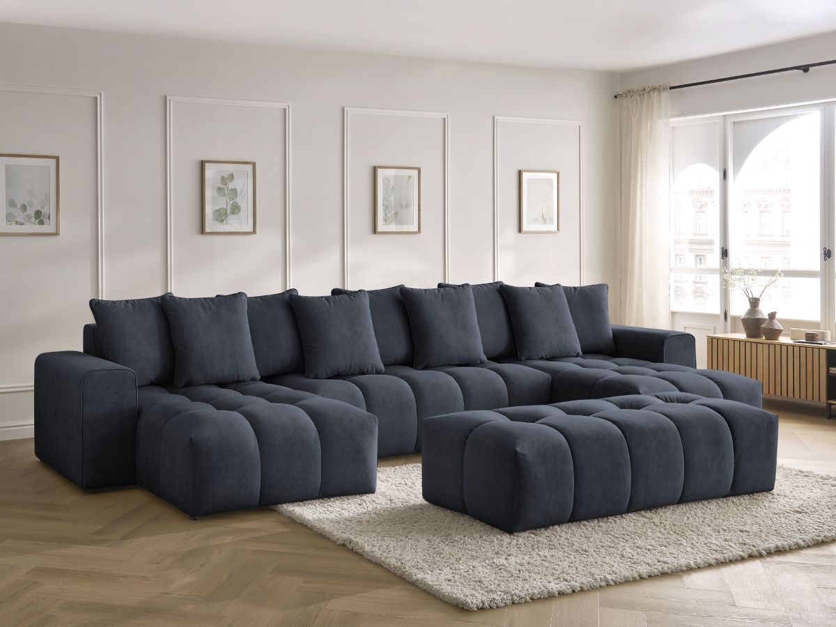 Bobochic Mont-blanc Wohnlandschaft mit Pouf Samt Dunkelblau