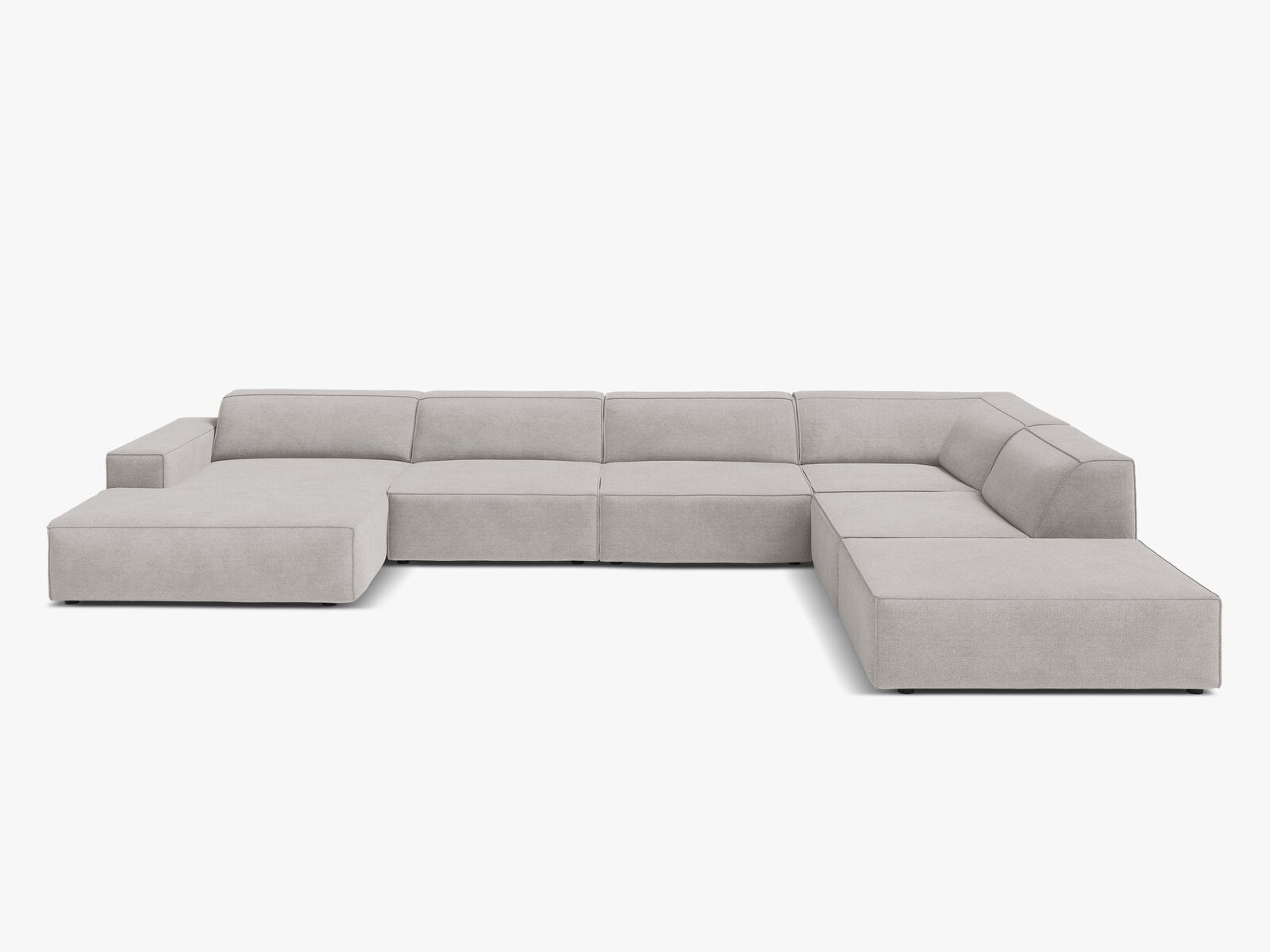 Micadoni Panorama-Ecksofa Jodie 7-Sitzer Strukturierter Stoff Liberty Hellgrau Rechts