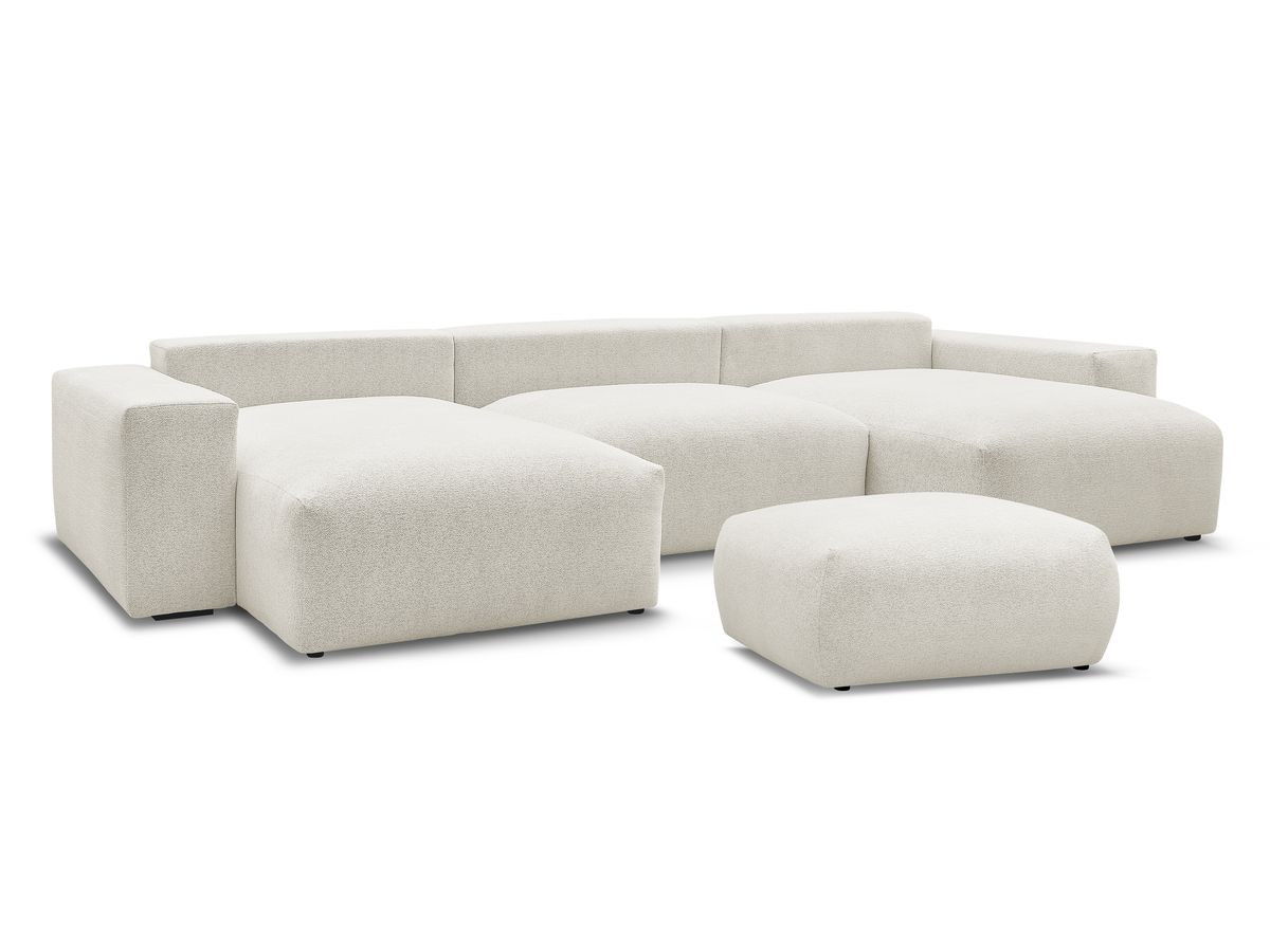 Bobochic Voltaire Wohnlandschaft mit Pouf 420 × 174 cm, Liegefläche 135 × 345 cm Melange-Stoff Weiß