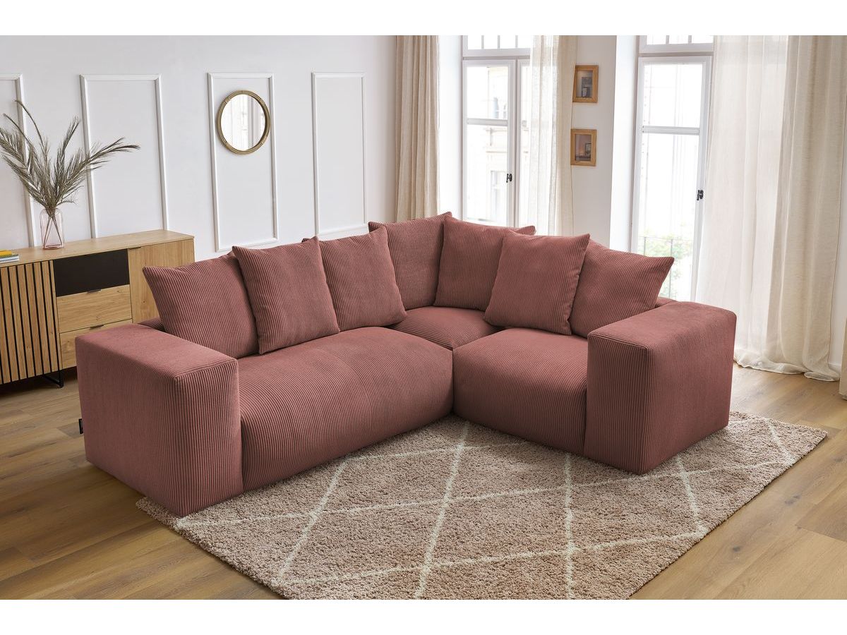 Bobochic Voltaire Ecksofa 268 × 214 cm Cordsamt Rosa Ecke rechts