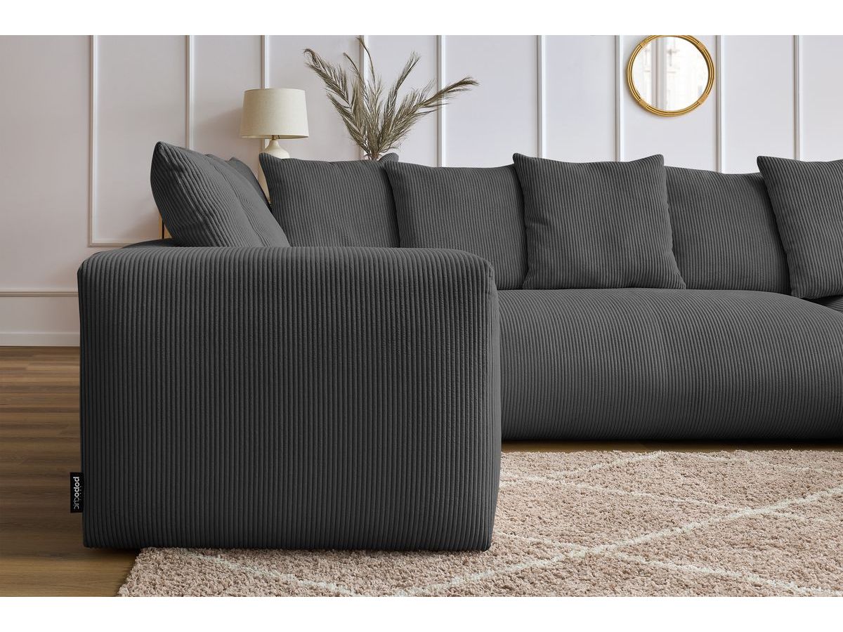 Bobochic Voltaire Wohnlandschaft 356 × 214 cm Cordsamt Dunkelgrau Ecke rechts