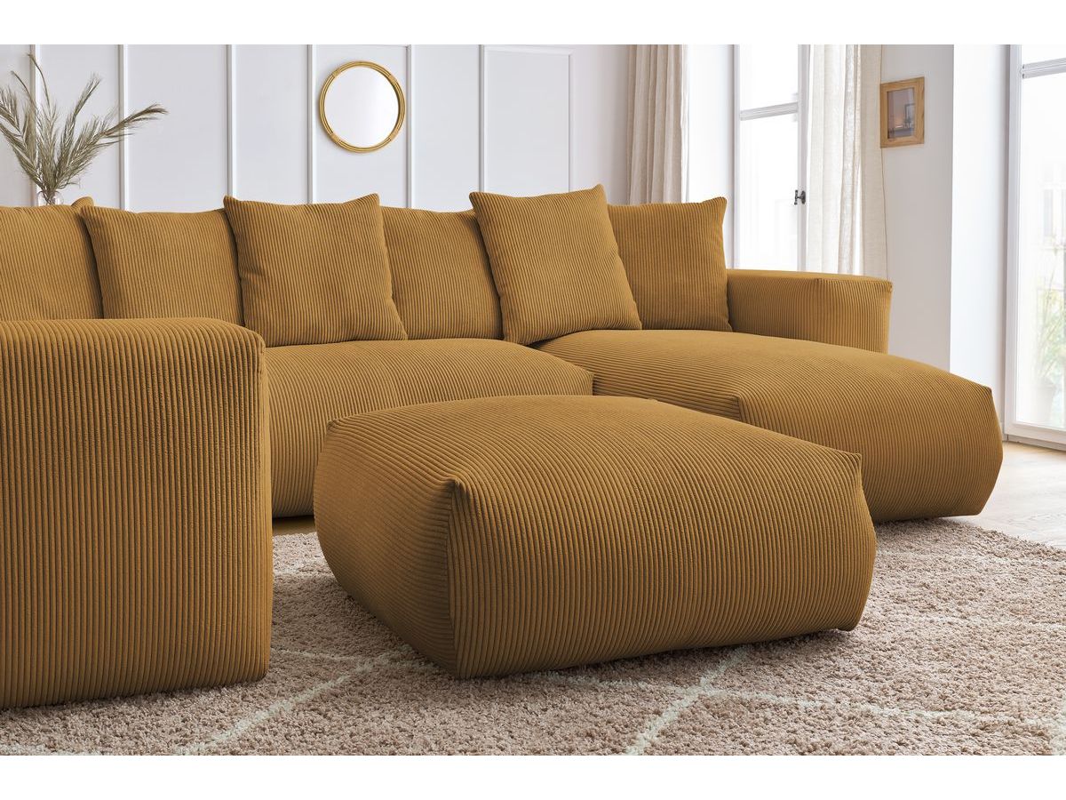 Bobochic Voltaire Wohnlandschaft mit Pouf 356 × 214 cm Cordsamt Gelb Ecke rechts