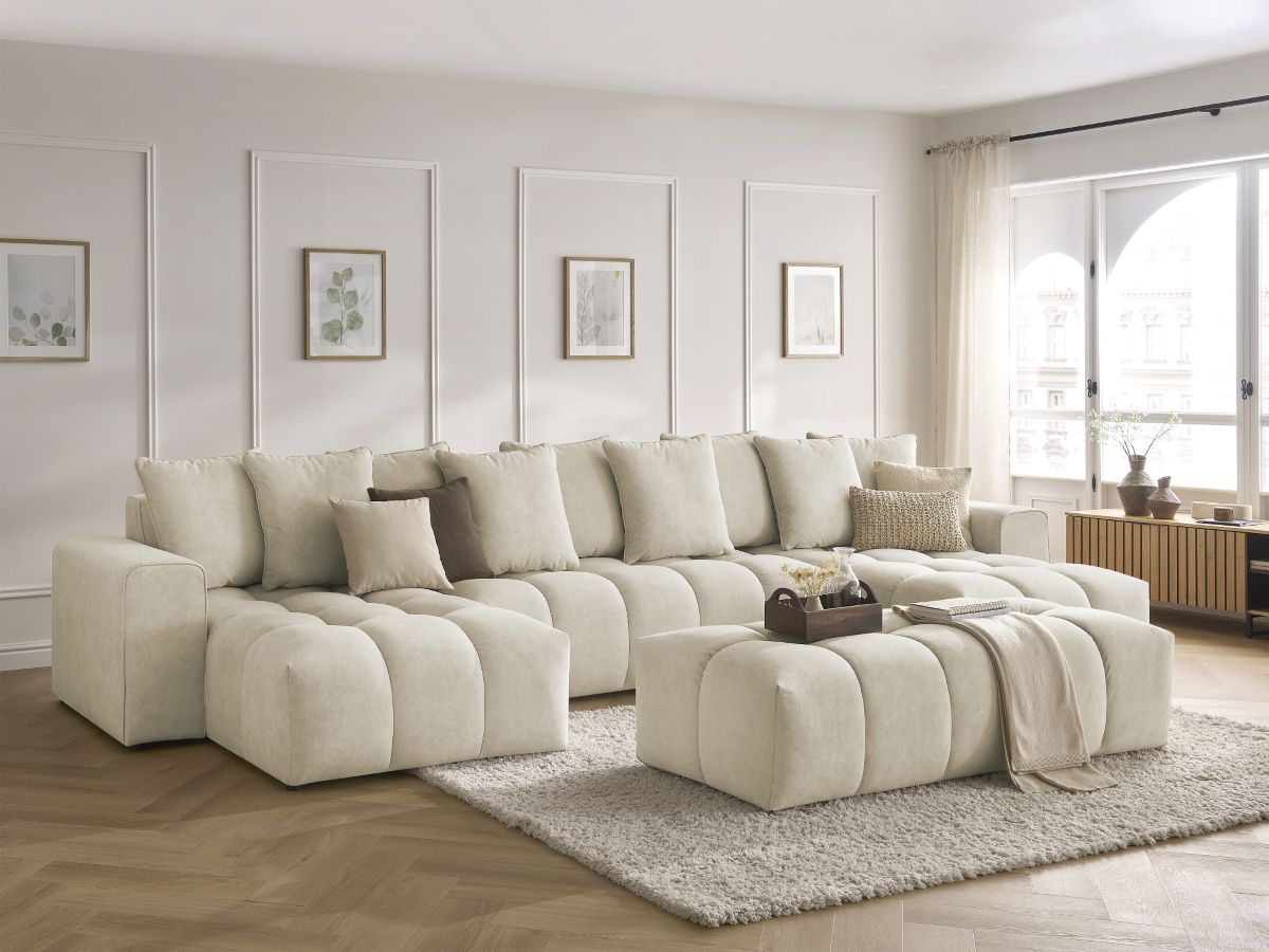 Bobochic Mont-blanc Wohnlandschaft mit Pouf Samt Beige
