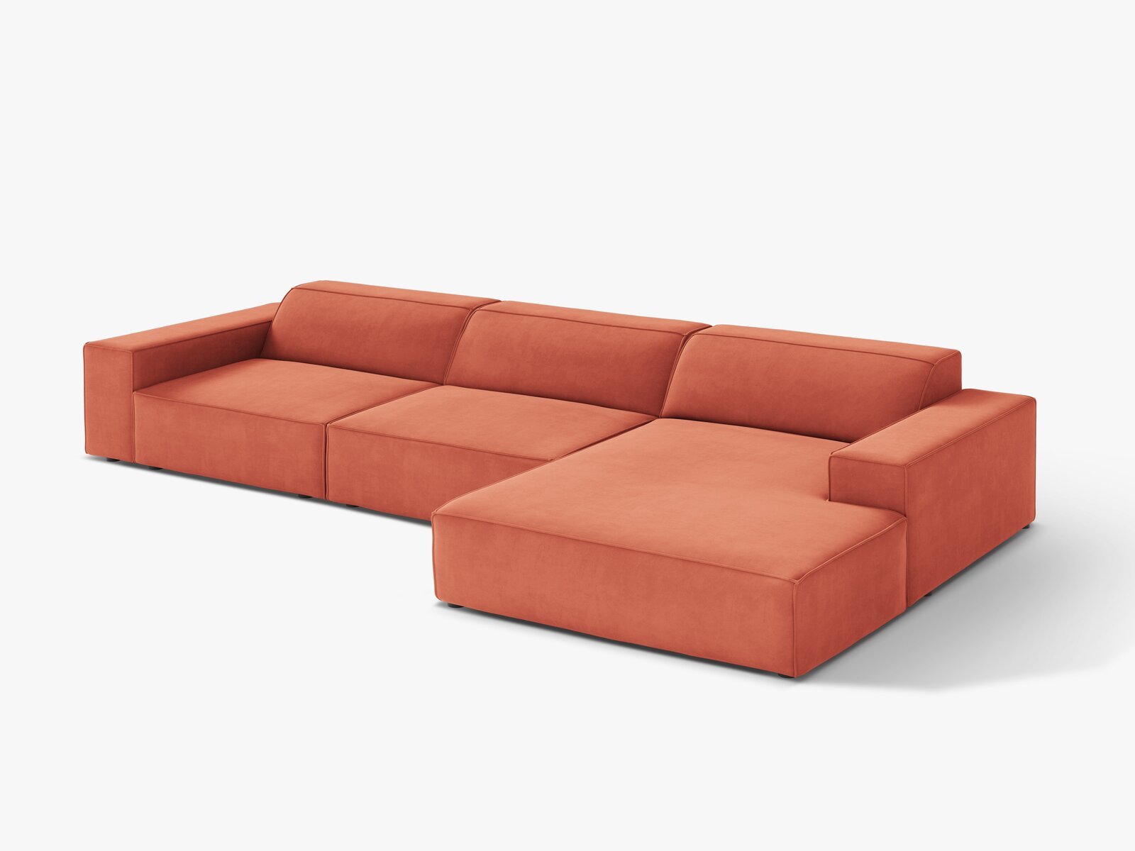 Micadoni Ecksofa Jodie 4-Sitzer Samt Venus Koralle Rechts