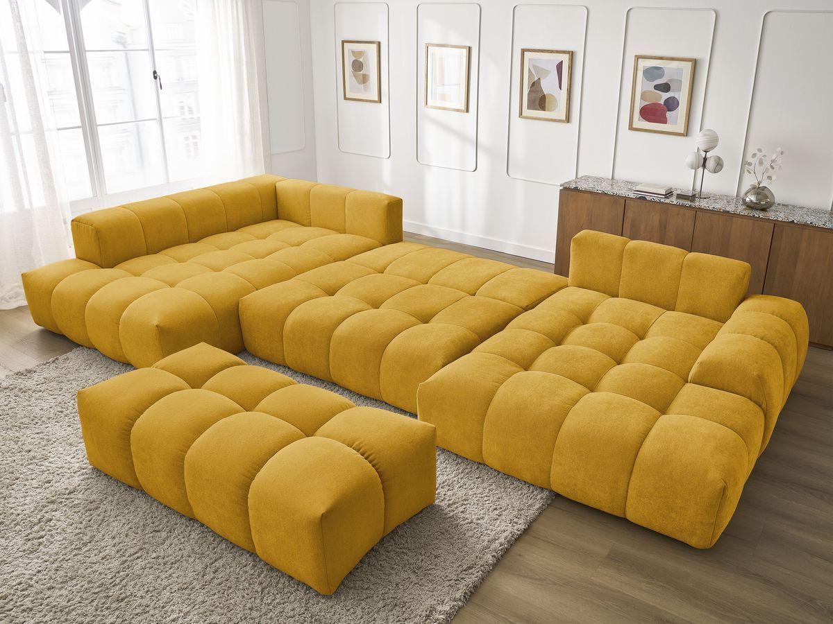 Bobochic Everest Wohnlandschaft mit Pouf, 6 Kissen Strukturstoff Gelb Ecke rechts